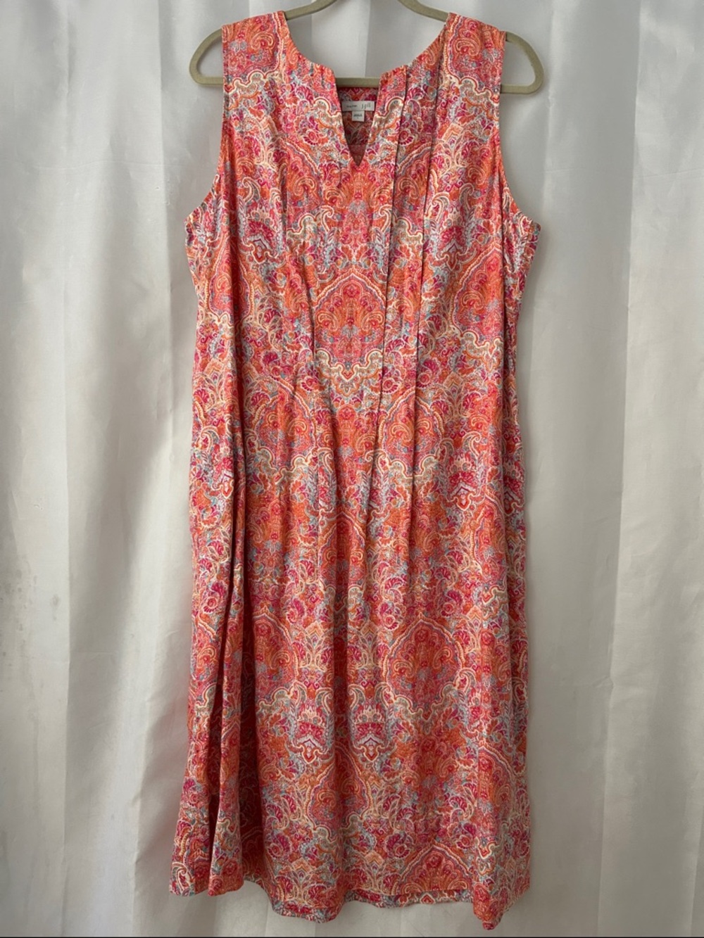 J. Jill Love Linen Pink & Coral L Paisley Sleeveless Pleated Midi Boho Dress